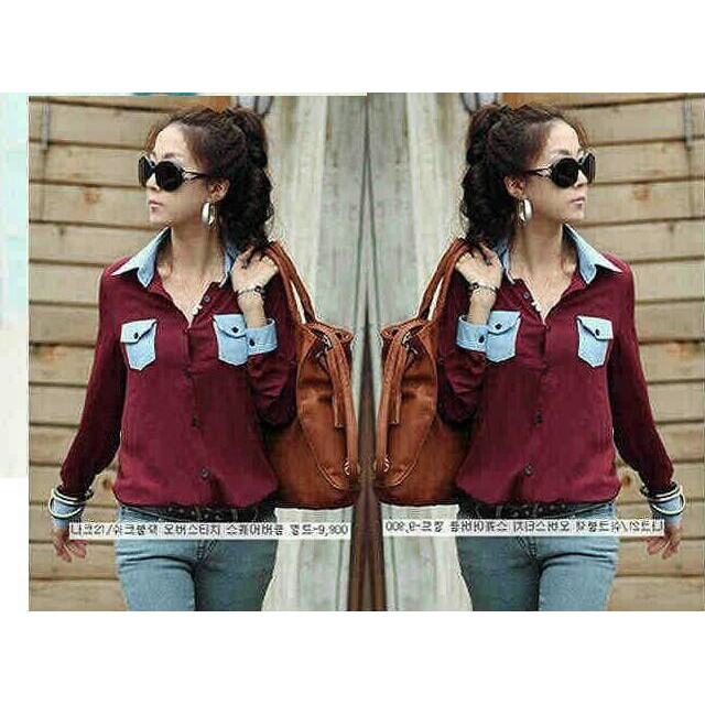 kemeja vanesa marun, baju remaja wanita abg kantor modis gaul