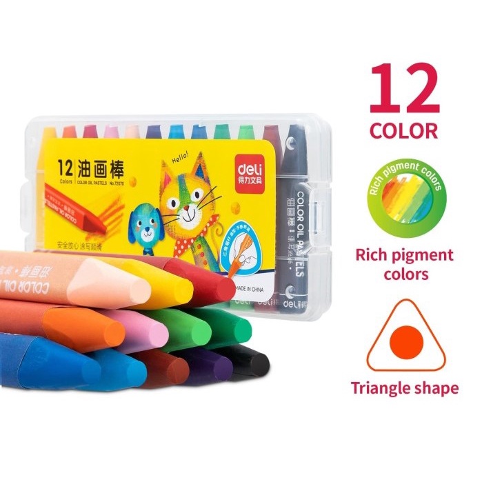 CRAYON KRAYON 12 WARNA OIL PASTEL SEGITIGA TRIANGULAR DELI 72070