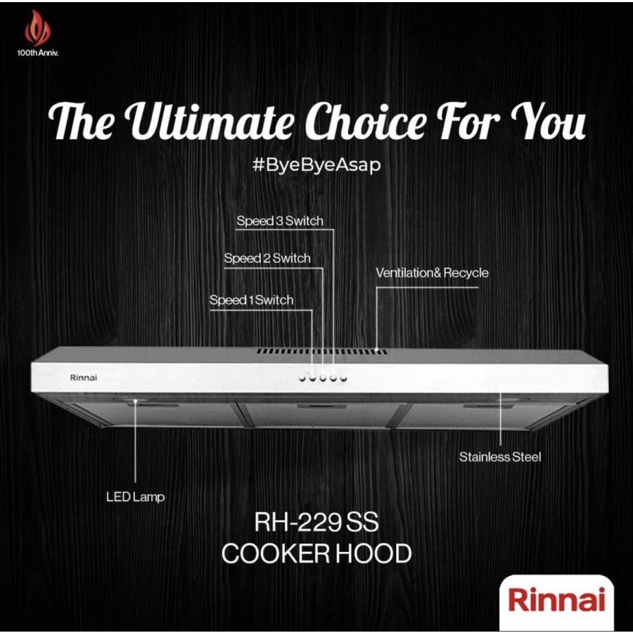 RINNAI Cooker Hood / Pengisap Asap Dapur RH 229 SS