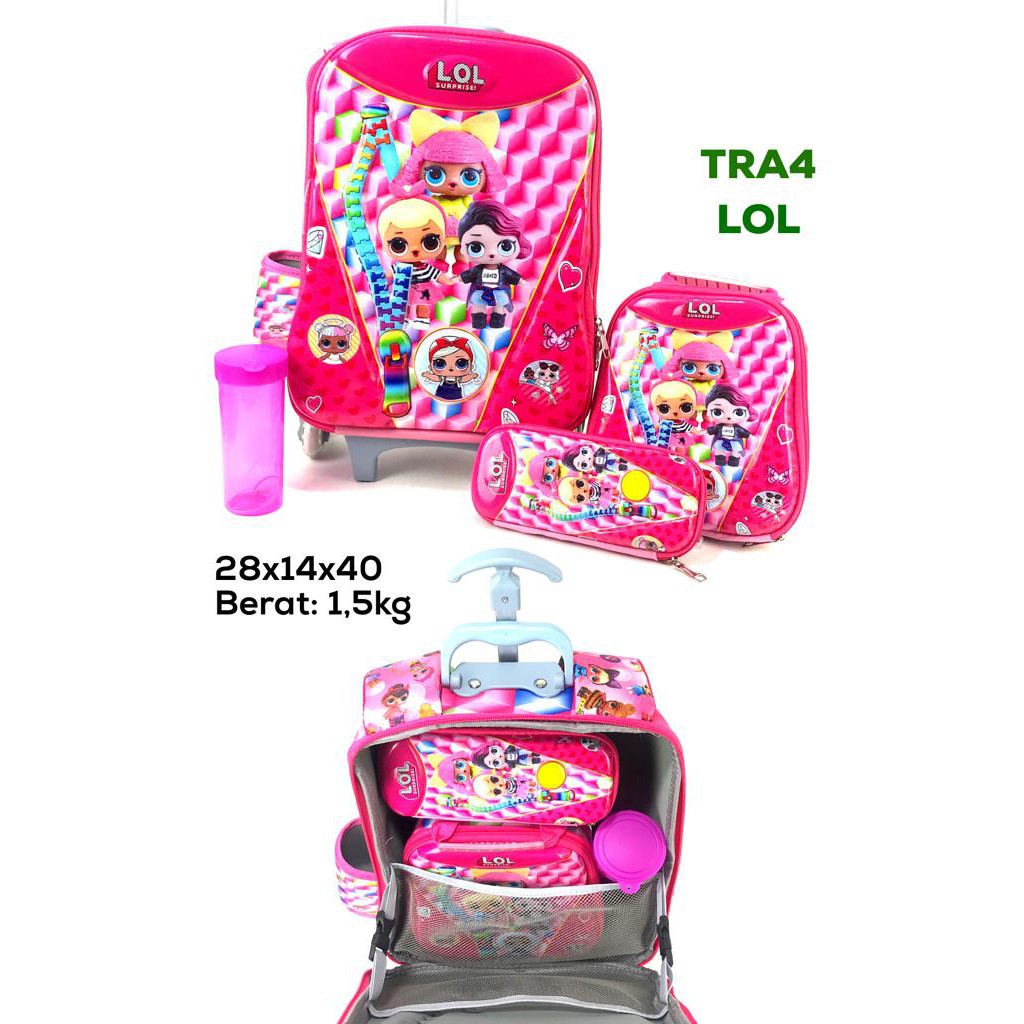 (RK)Tas Troli Sekolah Anak Perempuan 6D 4in1 LOL Surprise 6 Roda Import