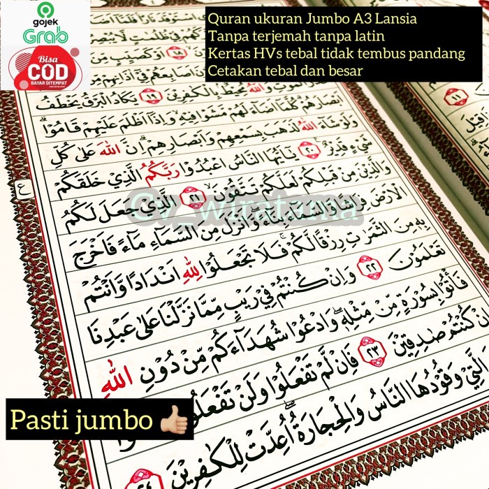 AlQuran Jumbo A3 Lansia Mushaf Super Besar Tanpa Non Terjemah Latin Khot Madinah Rasm Utsmani 30 juz