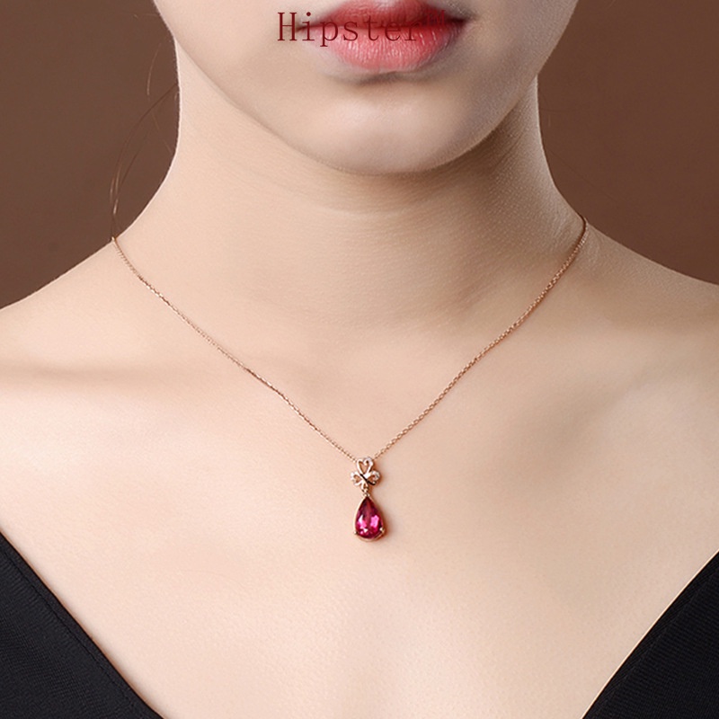 New Hot Sale Fashion Luxury Diamond Temperament Red Crystal Pendant Clavicle Chain