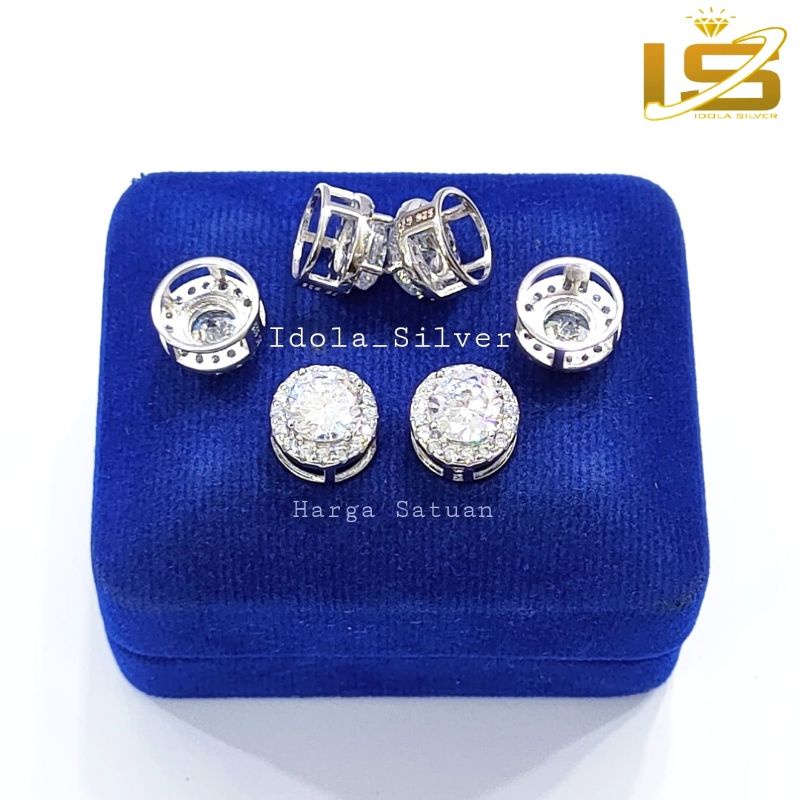 LIONTIN PERAK ASLI SILVER WANITA 925 LAPIS EMAS PUTIH MODEL BULAT PERMATA DIAMOND+ KELILING - PERHIASAN PERAK ASLI