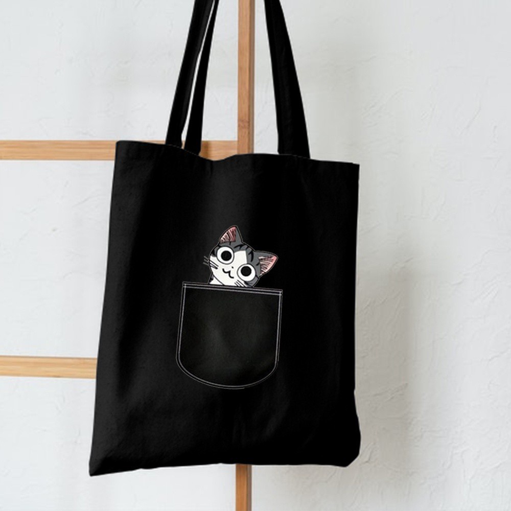 PROMO SALE 10.10 - TOTEBAG MOTIF KUCING - RESLETING BAHAN KANVAS / DINIR 300 UKURAN 35X40 CM