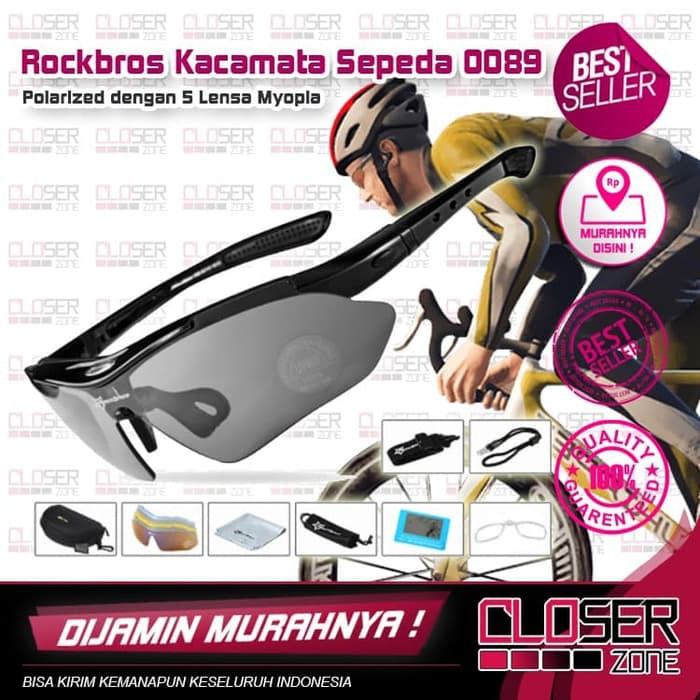 Rockbros Kacamata Sepeda Polarized Dengan 5 Lensa Myopia 0089 Hitam Grab Medan