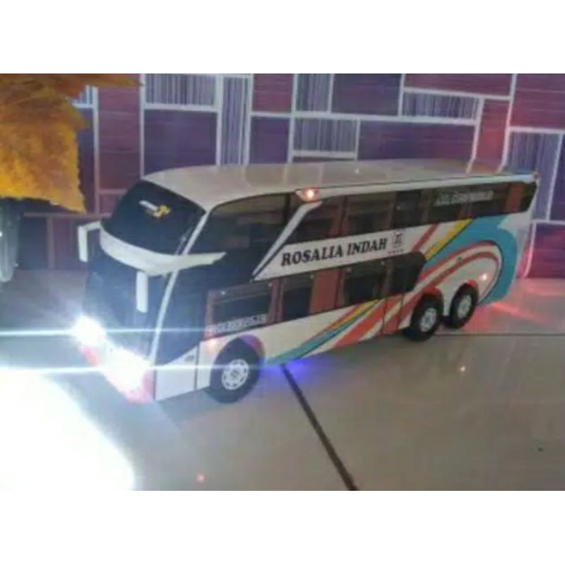 Miniatur Bus RC Rosalia Indah Double Decker Lampuan+Remot Control