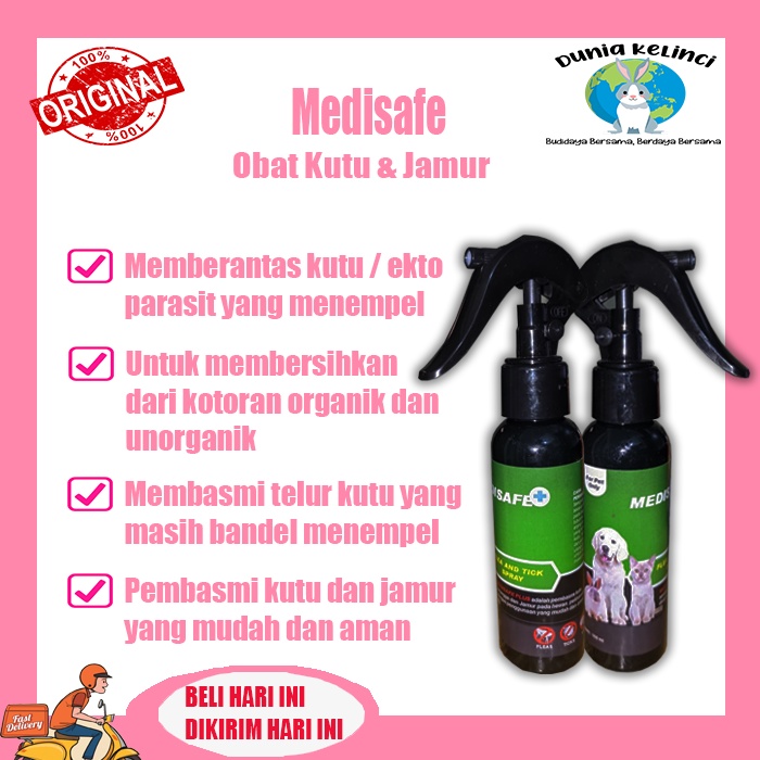 Obat Kutu Jamur Spray kucing 100 ml Medisafe anjing kelinci Obat Spray Kutu