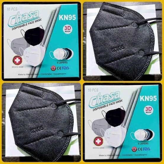 MASKER KN95 HITAM CHASA EARLOOP ISI 10 PCS / MASKER EARLOOP 3D