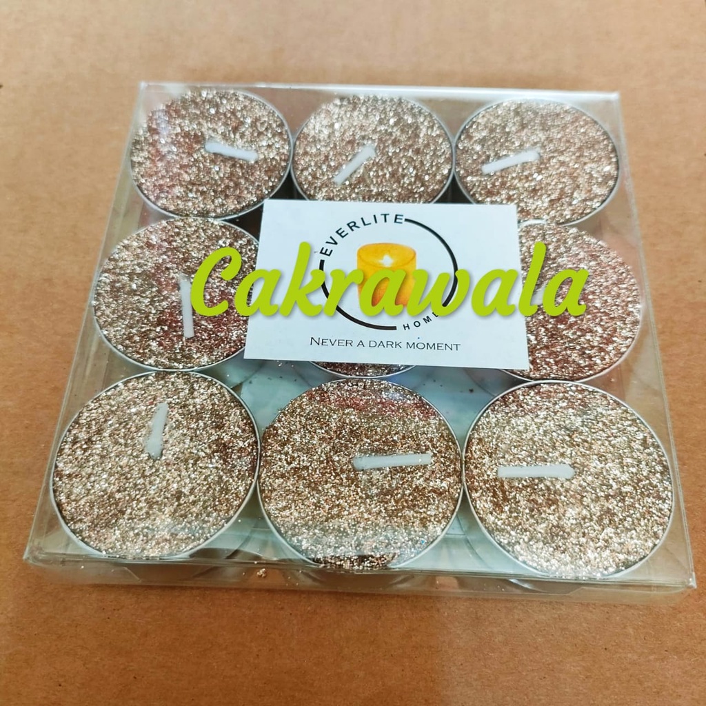 Lilin Tealight Glitter Lilin Dekorasi  Lilin Tablet isi 9 Pcs