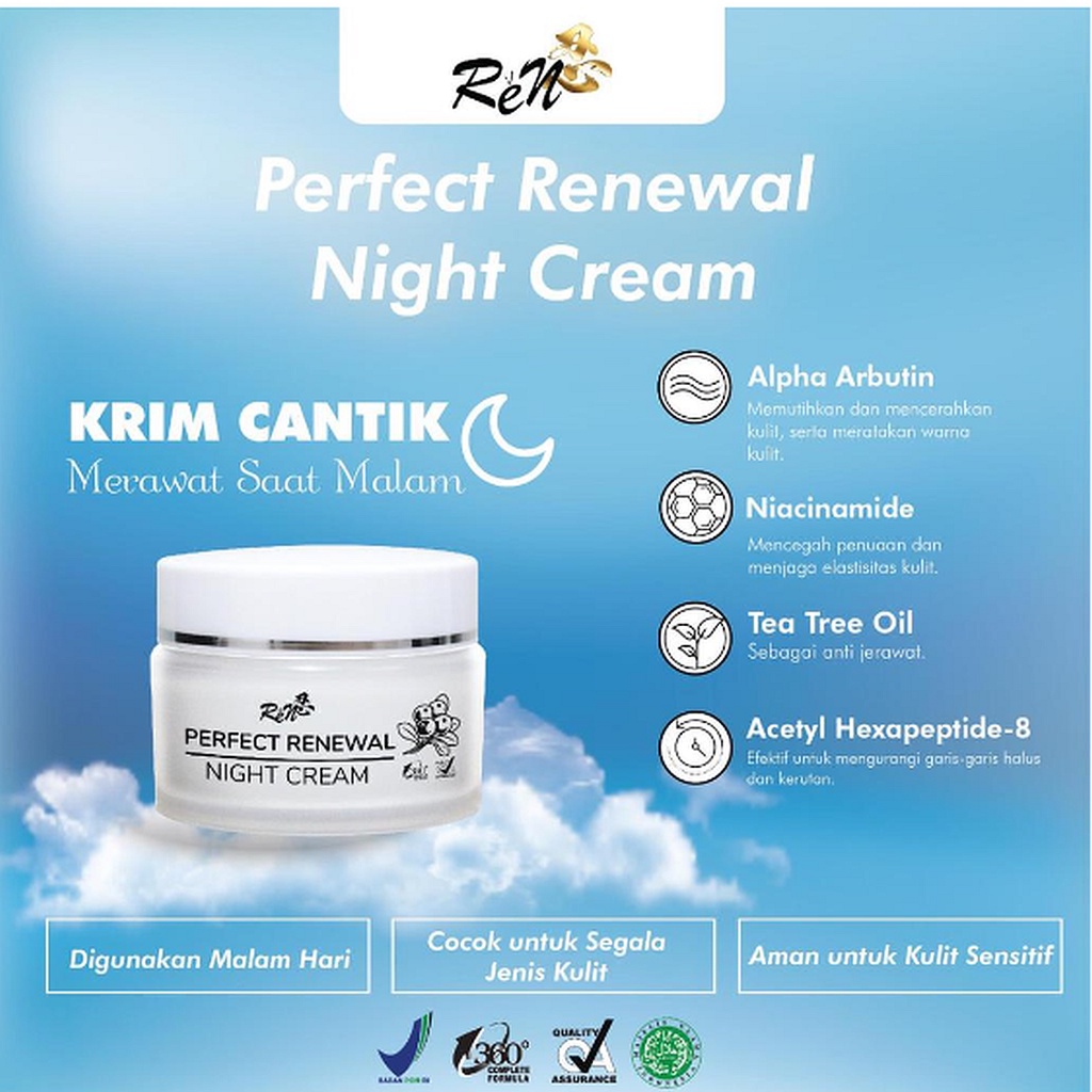 Ren Perfect Renewal Night Cream 15gr - Cream Malam - Cream Wajah - Krim Malam - Cream Pencerah Wajah - Cream Muka