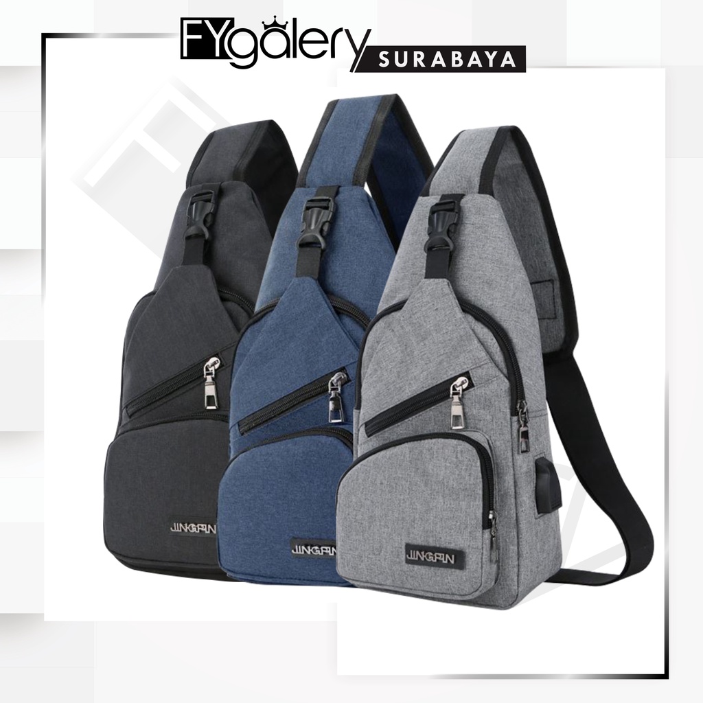 FYGALERYSURABAYA FYG1148 Tas Selempang Pria Tas USB Tas Hp Sling Shoulder Bag Backpack Travel