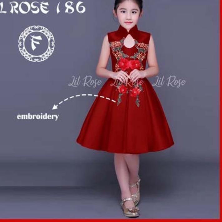 Special - Dress CHEONGSAM QIPAO Gaun anak cewek perempuan 4 5 6 Tahun MAROON DRESS PESTA party dress ulang tahun ultah kondangan fashionable princess PAKAIAN BAJU PESTA ANAK CEWEK DRESS ANAK CEWEK PEREMPUAN GIRL FASHION MODEL KEKINIAN  MODIS MODERN