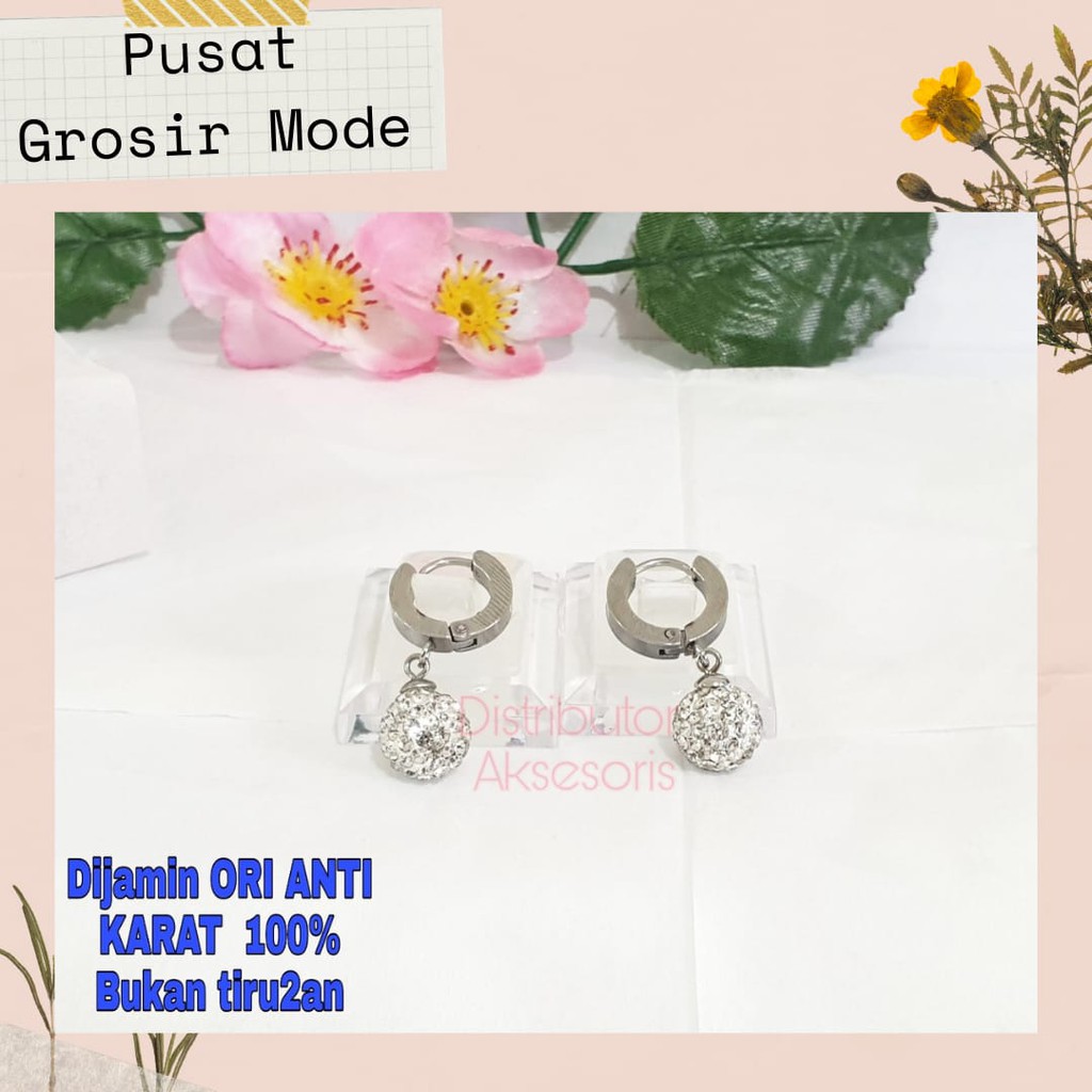 Anting Titanium Kristal ANTI KARAT SELAMANYA (Dijamin Berkilau) PGM AT08