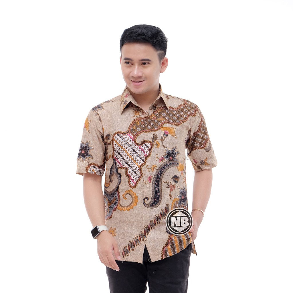 022 Zahira Batik HRB026 Kenongo Hem Kemeja Batik Pria Lengan Pendek  Katun Primis Halus M L XL-Berasan