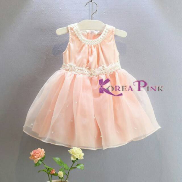 SALE IMPORT Dress Mutiara Korea Pink Nude Pink Peach Dress Anak