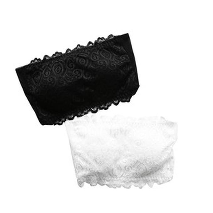 Bra Kemben Kait Belakang Tanpa Kawat Brokat Brukat Bralette Kamisol BH - Hitam