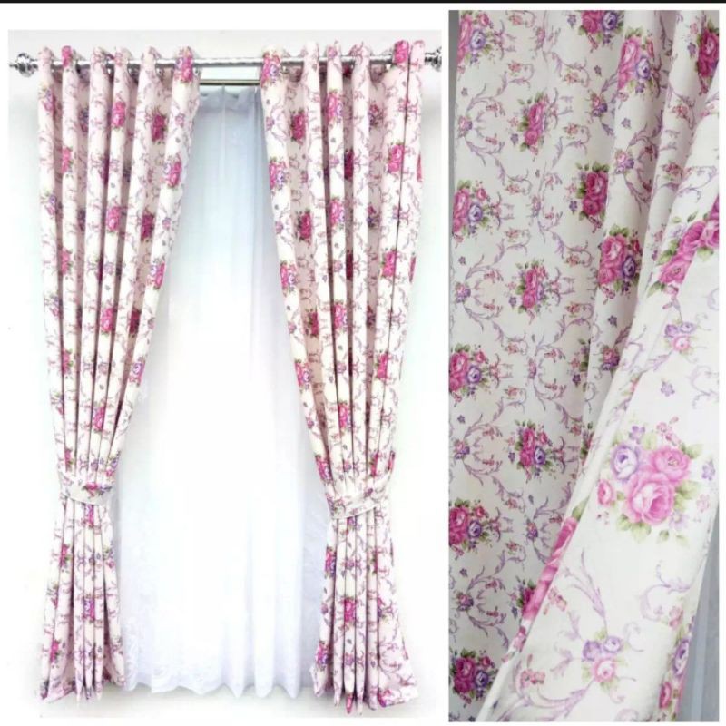 Gorden jendela minimalis gorden shabby cich sakura hordeng Bolakbalik warna pink ungu biru hijau