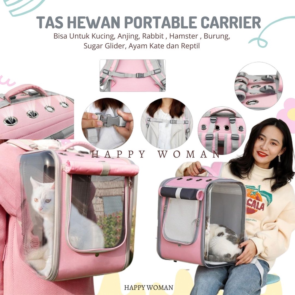 Tas Kucing Transparan Tas Ransel Hewan Portable Carrier Bag Pet Cargo Travel Bag Nyaman Dan Anti Air