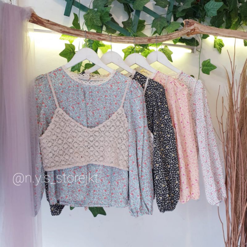 Vintage Blouse ( Set blouse 2in1 + tanktop rajut ) BEST SELLER