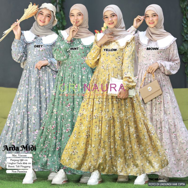 Dress muslim terbaru motif bunga Arda maxy ori naura