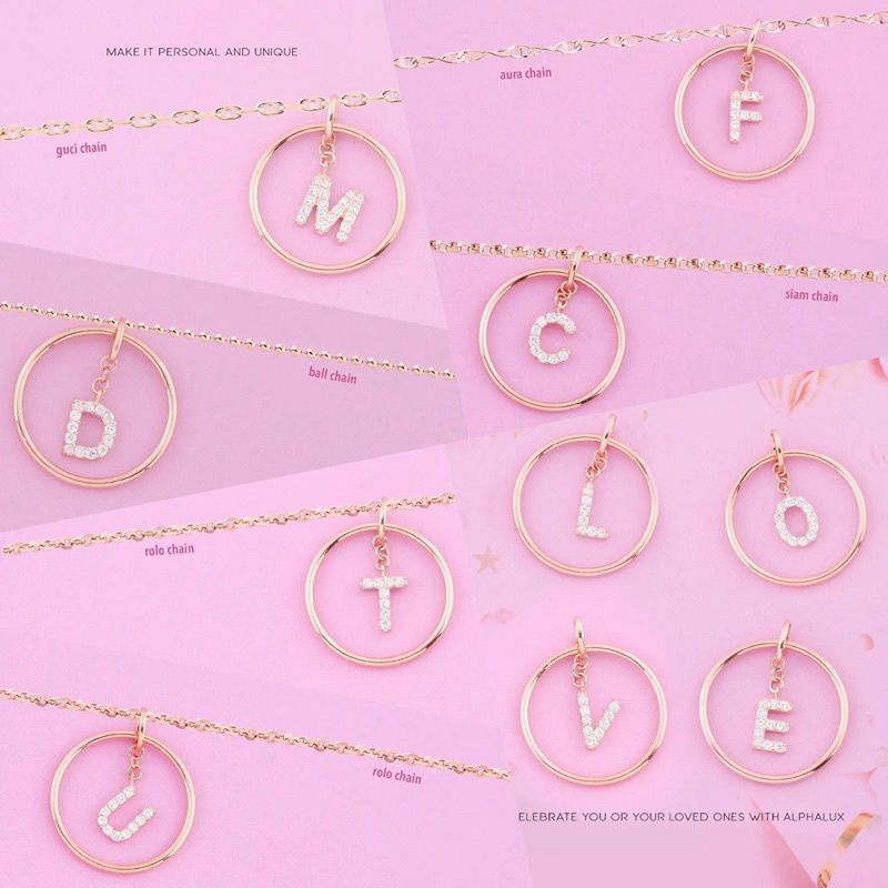 LIONTIN HURUF KALUNG DAN GELANG ABJAD BALOK MATA ALPHA LUX RING BULAT HURUF A C D E H J K L M N O P 