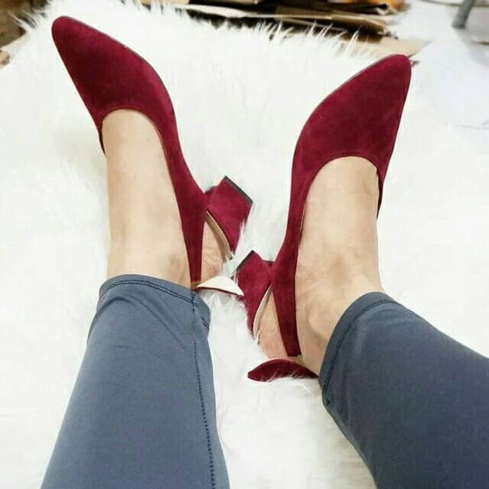 Kelllye Minoque High Heels Hak Tahu Tinggi Pesta Model Pita Ikat Wanita Warna Merah