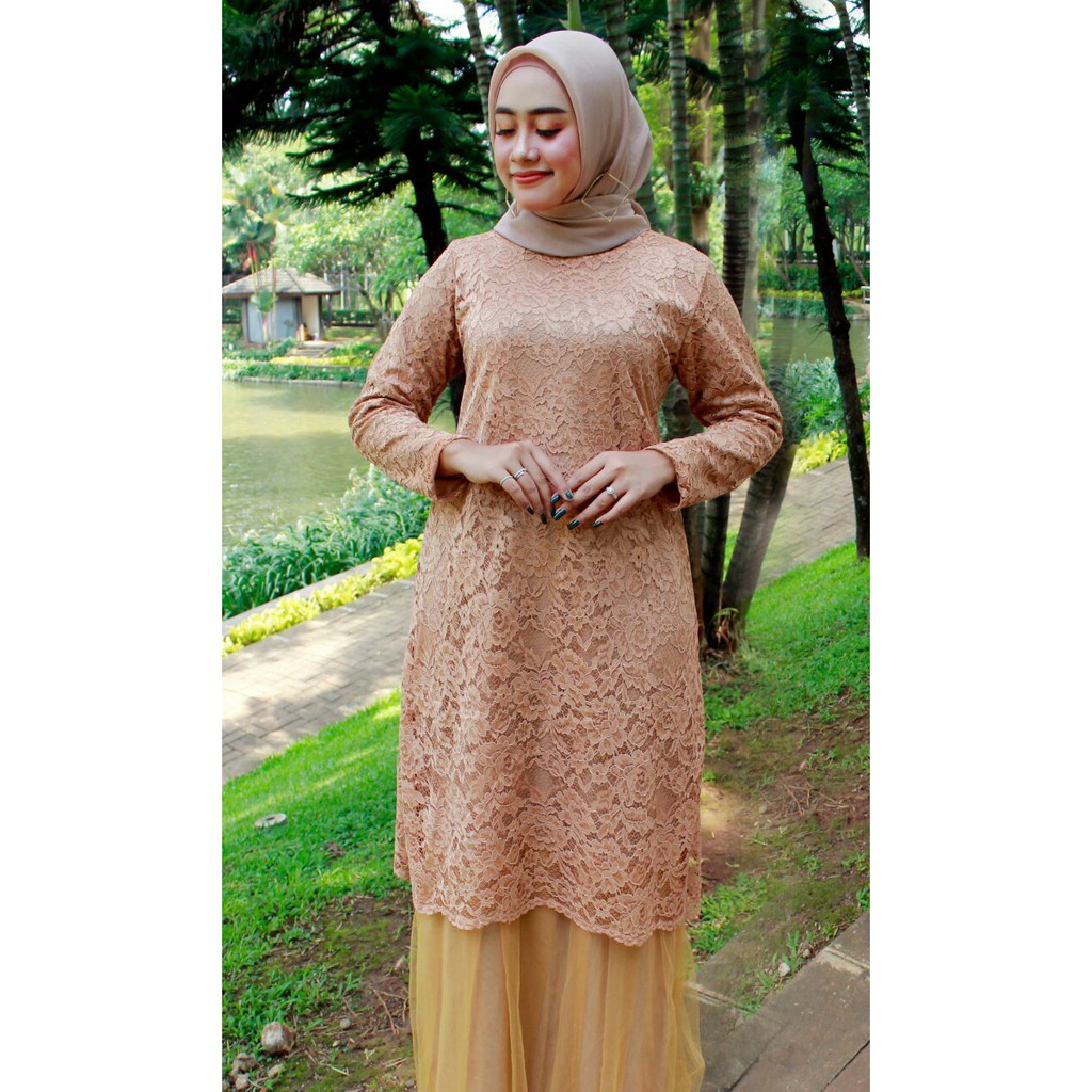 kebaya tunik brukat kombinasi tulle/kebaya tunik/gamis brukat/kebaya cantik /kebaya dress/kebaya