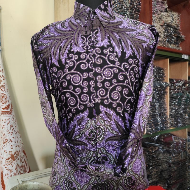 Kemeja Batik Lengan Panjang warna ungu lilac lavender M L XL XXL