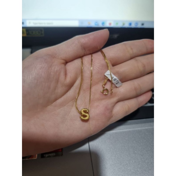Set kalung dan liontin inisial huruf S Elegant emas asli