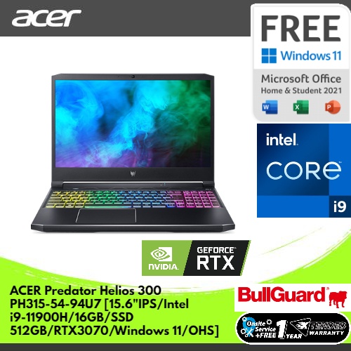 [FREE ACER GALEA 350] ACER PREDATOR HELIOS 300 PH315-54-94U7 [15.6"IPS/INTEL i9-11900H/16GB/SSD 512G