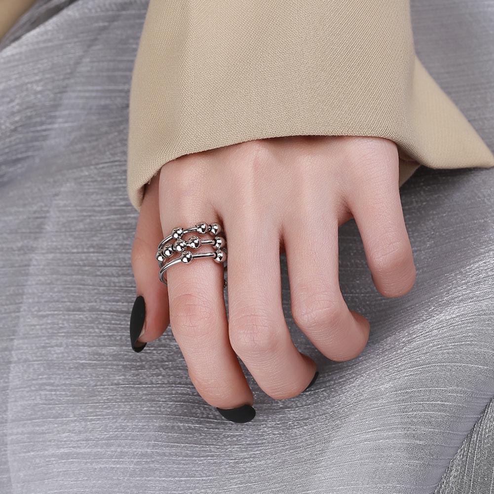 Cincin Model Terbuka Adjustable Desain Geometri Warna Silver Untuk Wanita