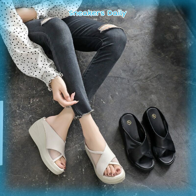 COD Sneakersdaily 519 Sandal Wedges Wanita Import