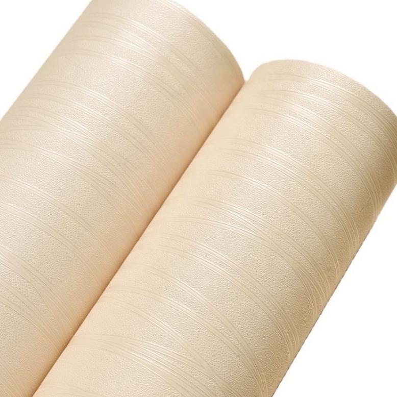 Wallpaper Sticker Dinding Motif Salur Kream Polos Dan Timbul Mewah Elegan