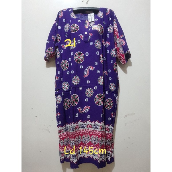 YULI - Daster kencana ungu  L5 JUMBO LD 135-150 CM PB 107 CM BATIK KU LEBEL PUTIH(KUP)-no 21