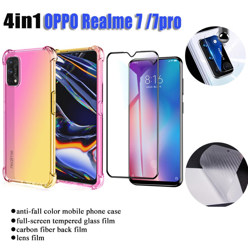 4 in 1 Pelindung Layar + Soft case berwarna disertai fitur Airbag Anti Crack Realme 7 + Pro