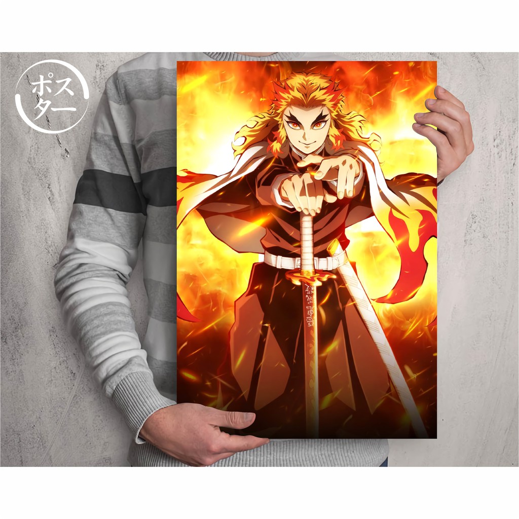 Koleksi Poster Anime Kimetsu no Yaiba - Demon Slayer B - Tanjiro Nezuko Zenitsu Inosuke - Size A3+-Rengoku A