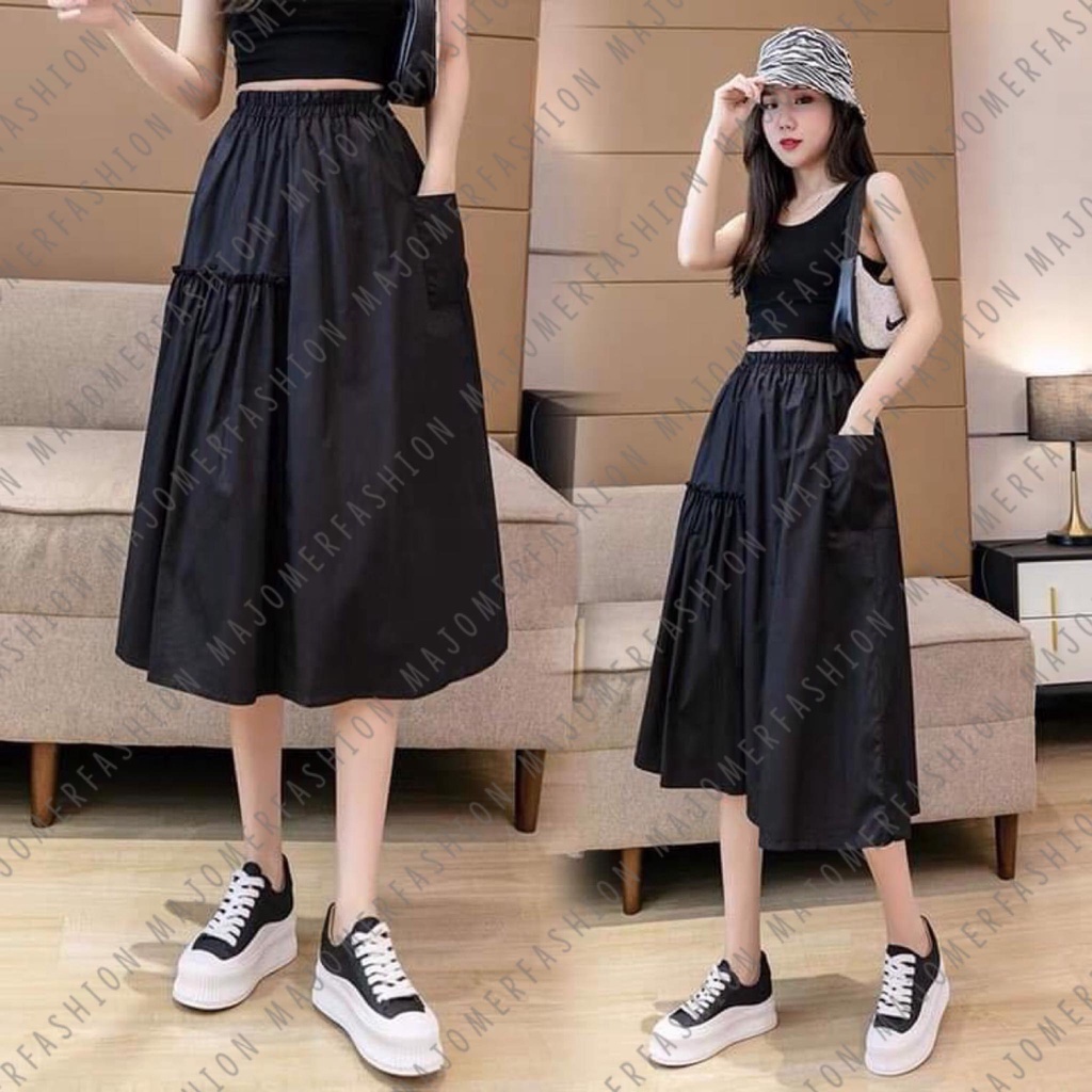 MAJOMER ® | KOREAN YOONA SKIRT - MIDI SKIRT - ROK WANITA-3