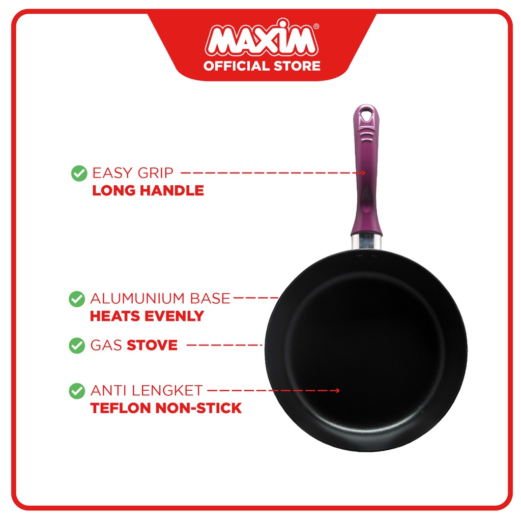 Maxim New Eleganza Purple Wajan Teflon Anti Lengket 18cm Frypan