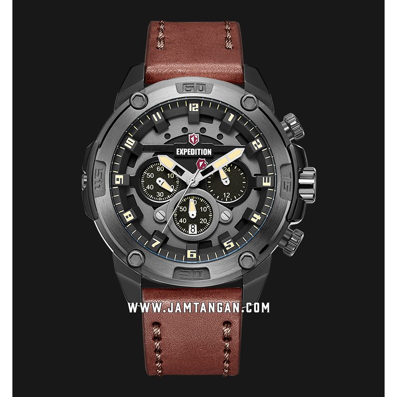 Expedition E 6787 MC LEPBAIV Chronograph Men Black Dial Brown Leather Strap