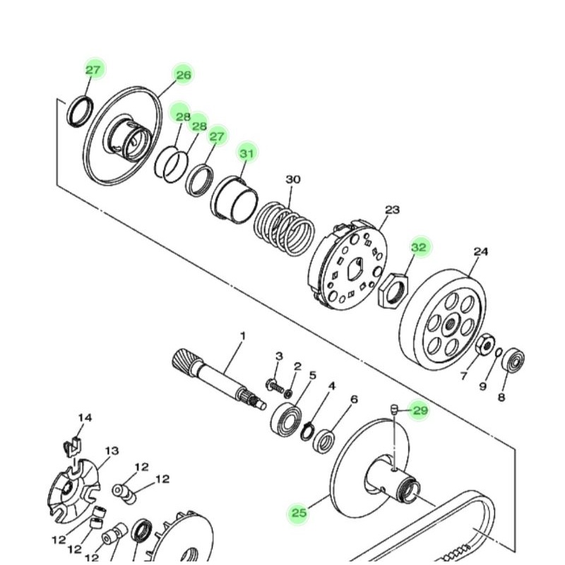 1 SET PULLY ASSY BELAKANG MIO SPORTY SMILE ORIGINAL ORI YAMAHA