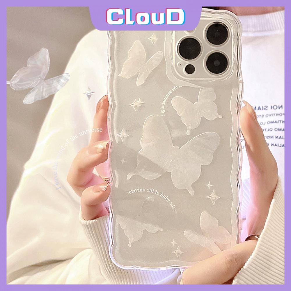 Butterfly Soft Case TPU Transparan Frame Gelombang Kupu-Kupu Untuk iPhone 11 Pro Max XR 12 13 Pro Max 7Plus 8Plus X XS Max 7 8 SE 2020 6 6S Plus