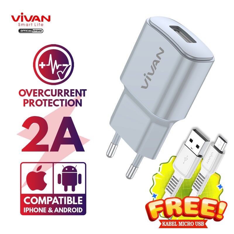 CHARGER VIVAN POWER OVAL 2 2A QUICK FAST CHARGING ORIGINAL WOOK