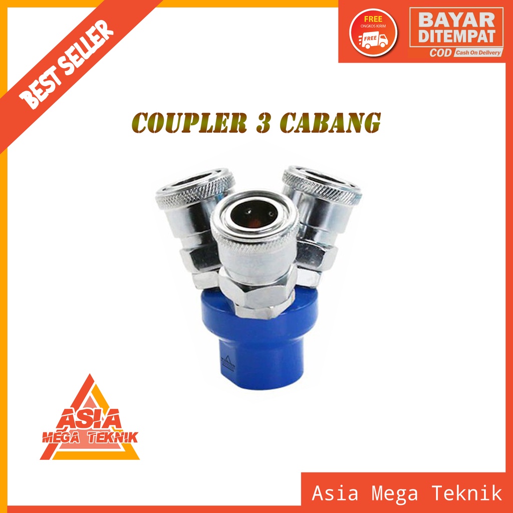 Quick Coupler Cabang 3 SAMBUNGAN SELANG KOMPRESOR ANGIN NEPEL SELANG TERMURAH CABANG 3