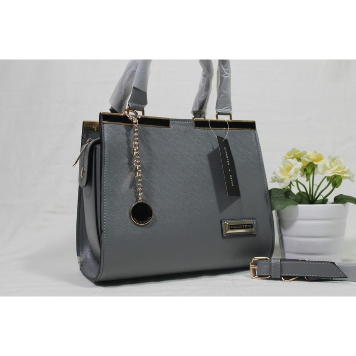 Tas Fashion Wanita Branded Charles Keith 3 Jours Behel Warna Abu Grey