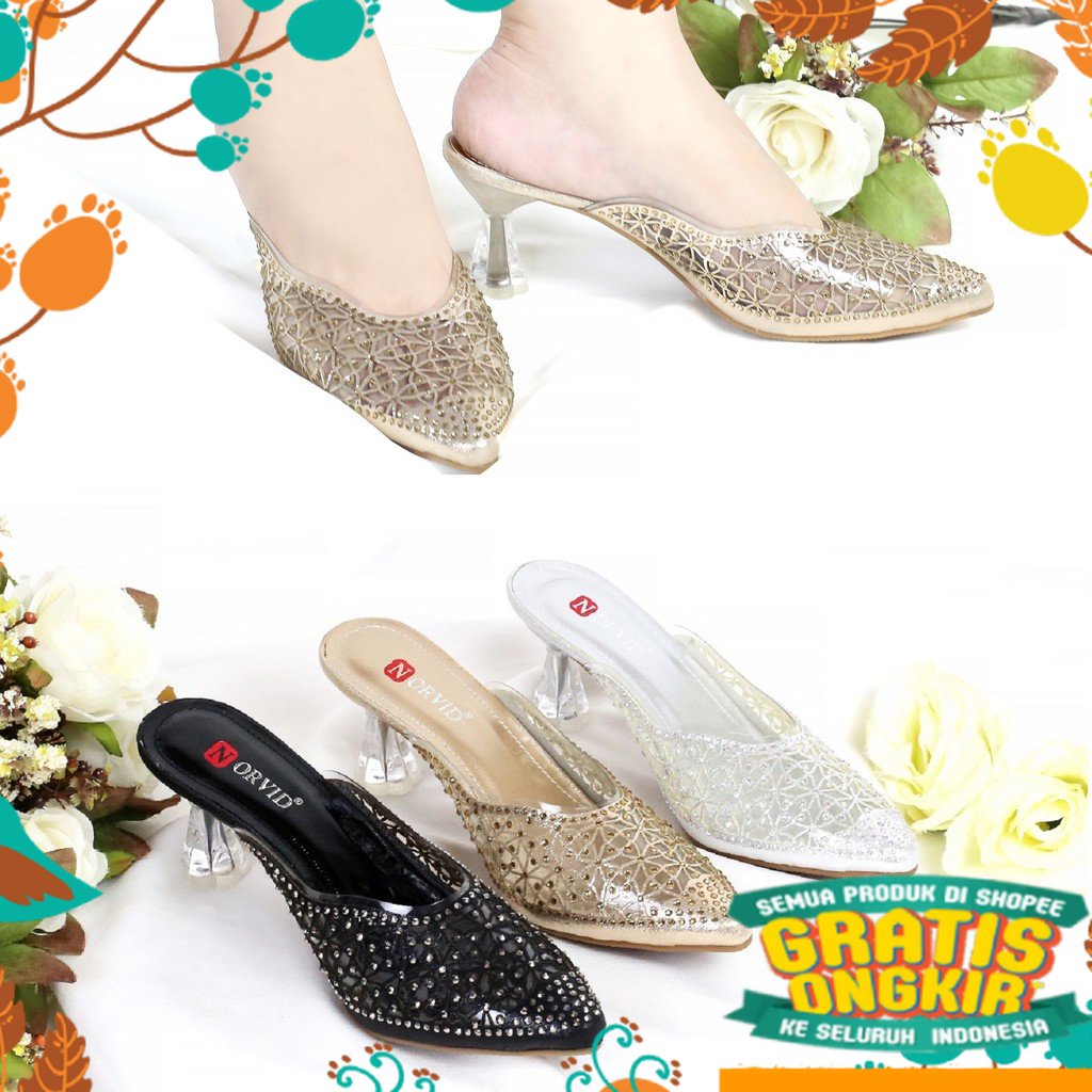 sepatu sendal pink salem grey ungu hijau muda tua dark light / Sandal Heels Pesta Premium Mule NGS00