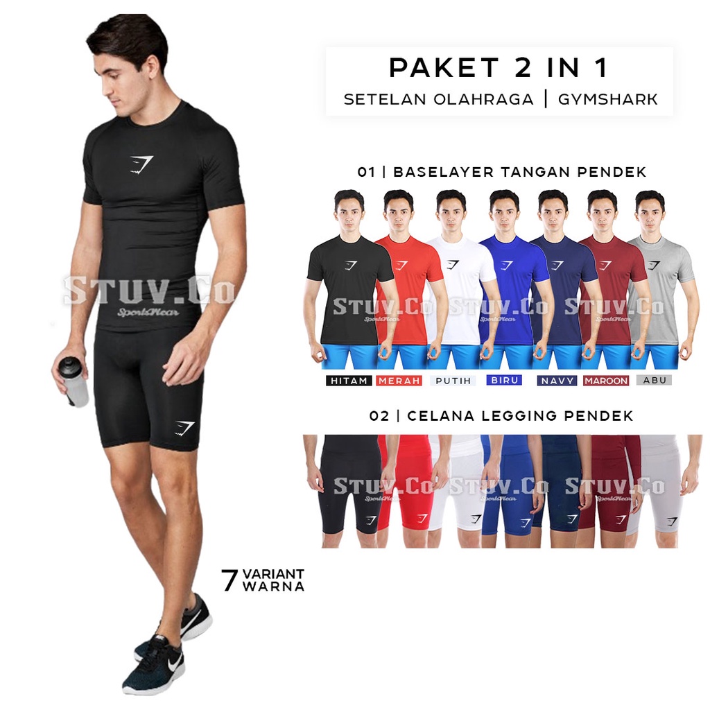 STELAN 2IN1 OLAHRAGA BASELAYER SHORTSLEEVE MANSET LENGAN PENDEK DAN CELANA BASELAYER PENDEK UNISEX