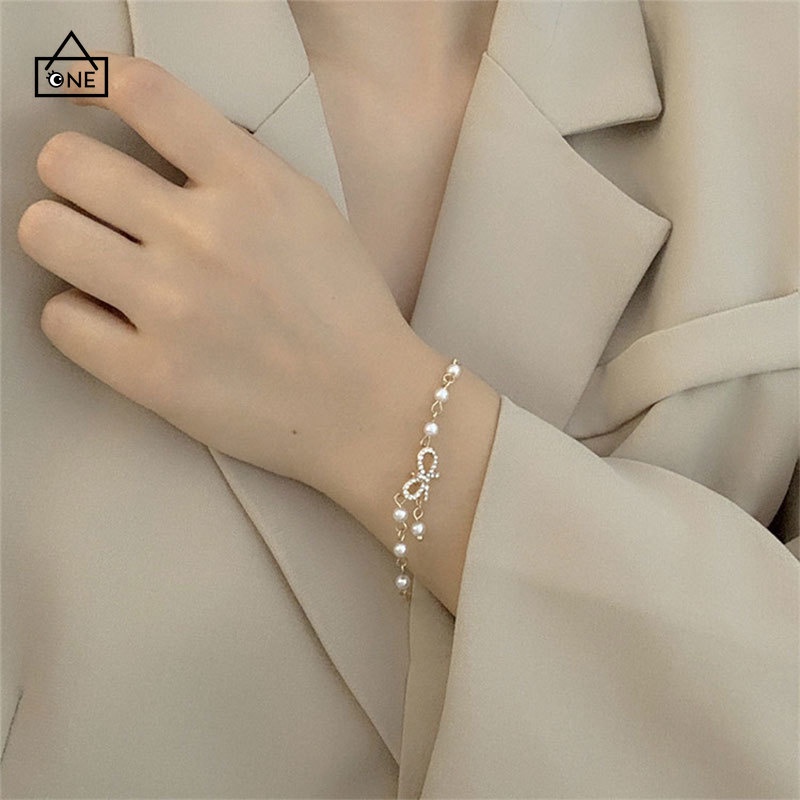 COD❤Gelang Wanita Mutiara Ikatan Simpul Hadiah Aksesoris Perhiasan Fashion Korea A one