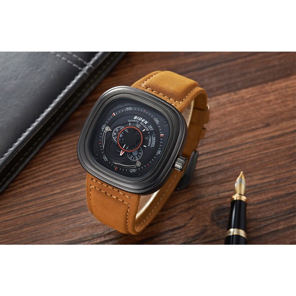 JAM TANGAN PRIA BIDEN 0035 BLACK FASHION / SPORT MODEL KLASIK ANTI AIR QUARTZ STRAP KULIT LEATHER