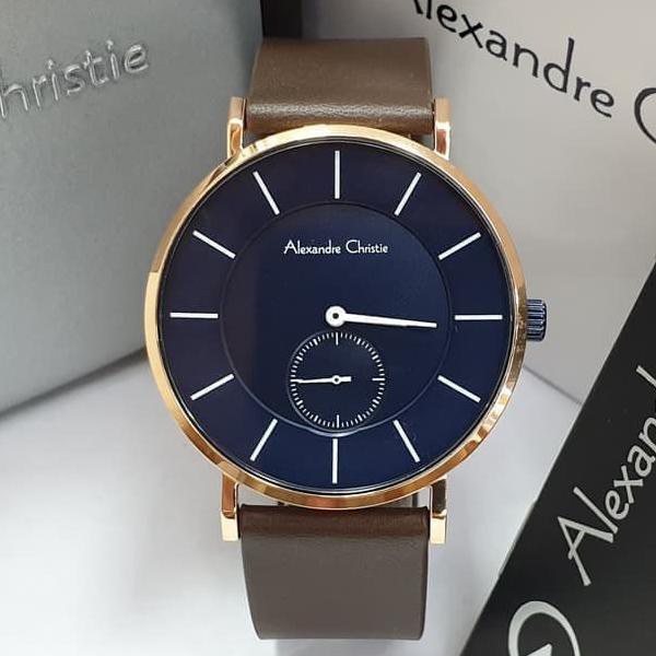 Jam Tangan Pria Alexandre Christie AC 8484 Rosegold Blue Original unisex