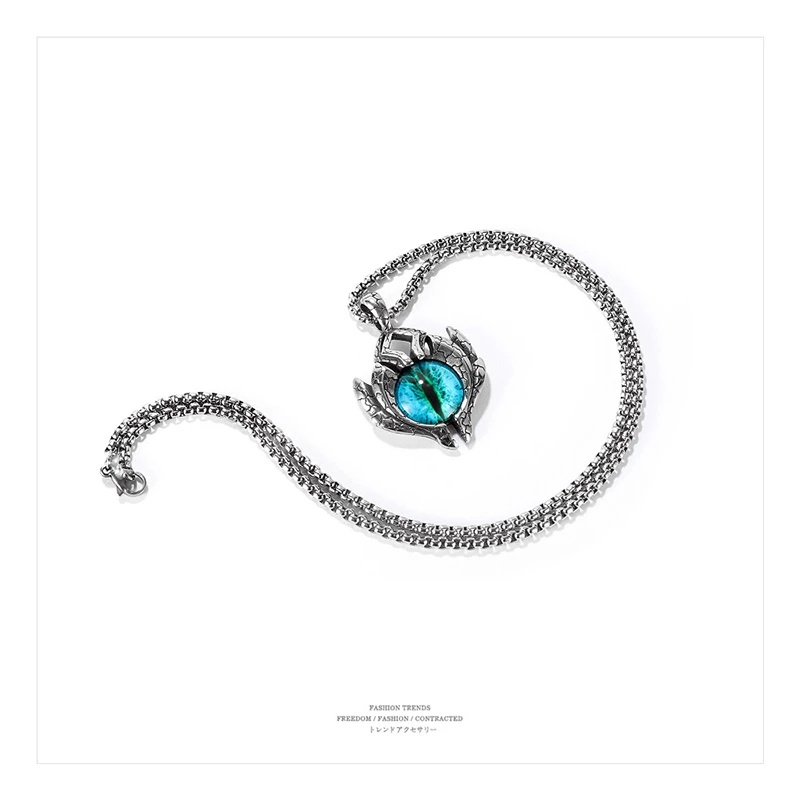 Kalung Rantai Liontin Mata Iblis Bahan stainless steel Gaya retro Gothic Jepang Korea Untuk Pria